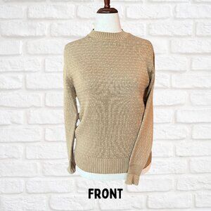 Lands' End Vintage 1980s Knit Sweater - White Flecked Carmel Pullover - Medium